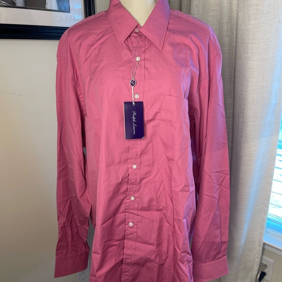 RALPH LAUREN PINK/FUSHIA PURPLE LABEL ITALY COTTON DRESS SHIRT S 18 - Picture 2 of 13